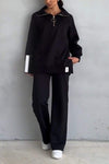 Women's Casual Lapel Half-zip Two-piece Suit