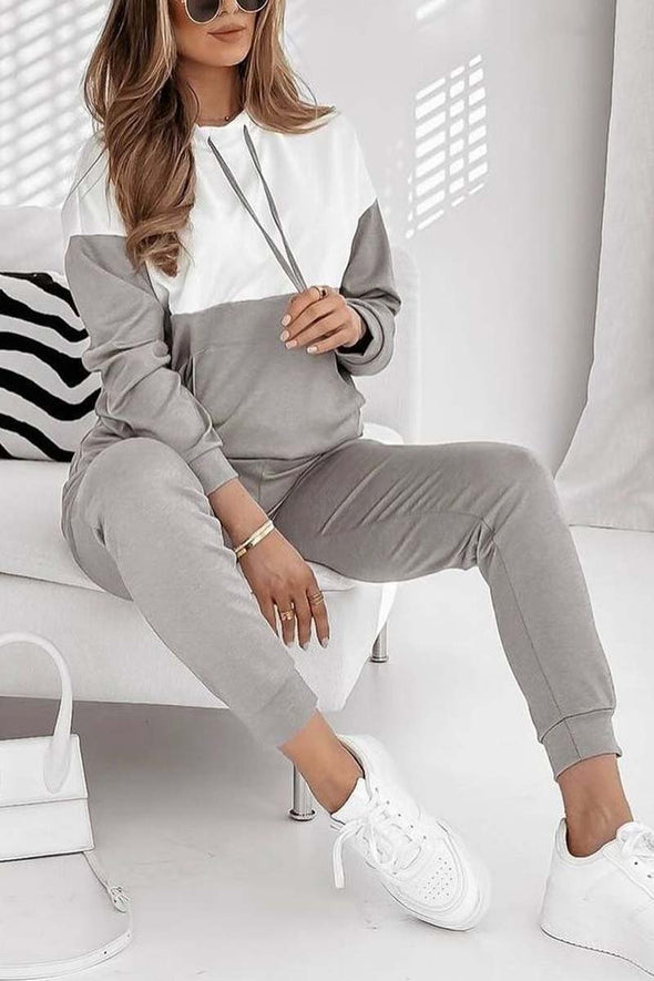 Women's casual sports contrast patchwork hooded suit