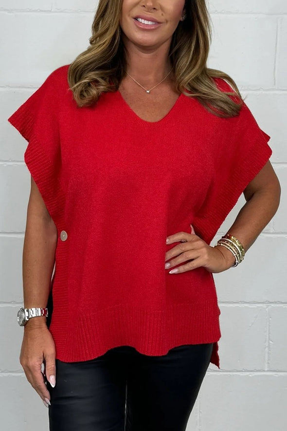 Women's Soft Knit Button Batwing V-Neck Jumper