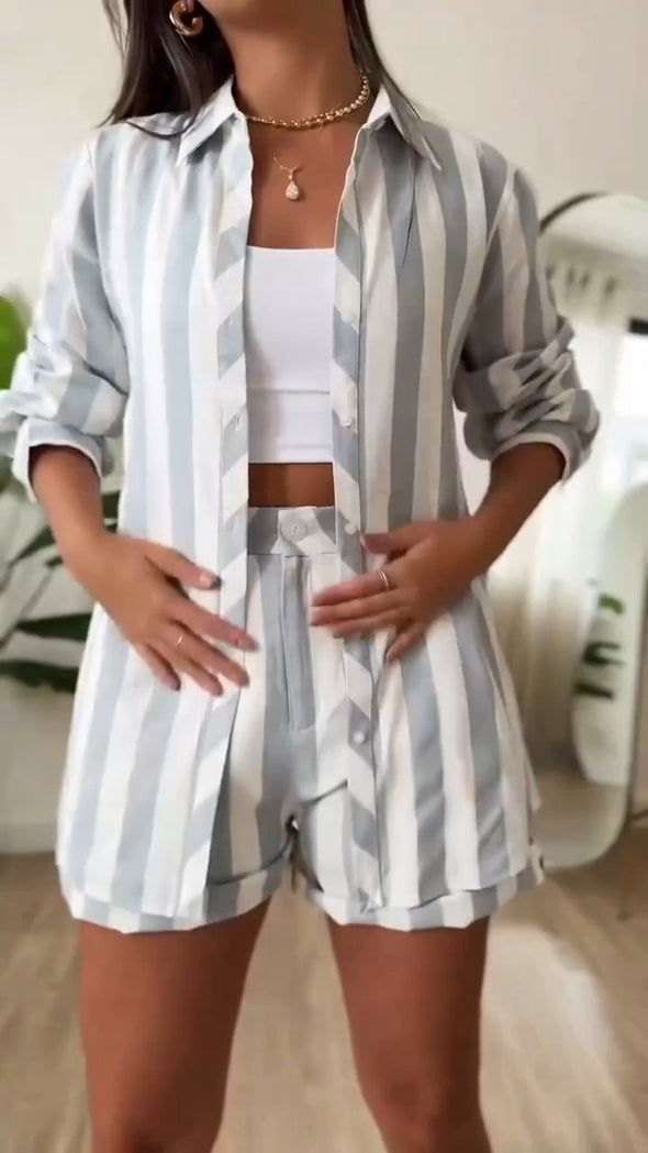 Women's Spring Casual Comfort Striped Two-Piece Suit