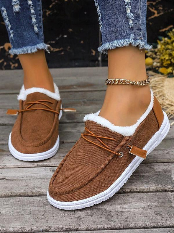 Outdoor Lightweight Sneakers For Women Corduroy Lace-Up Flat Casual Shoes