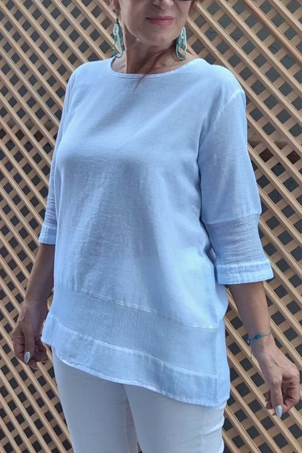 Women's casual mesh patchwork cotton and linen tops