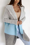 Women's Casual Contrast Color Hooded Sweater Cardigan