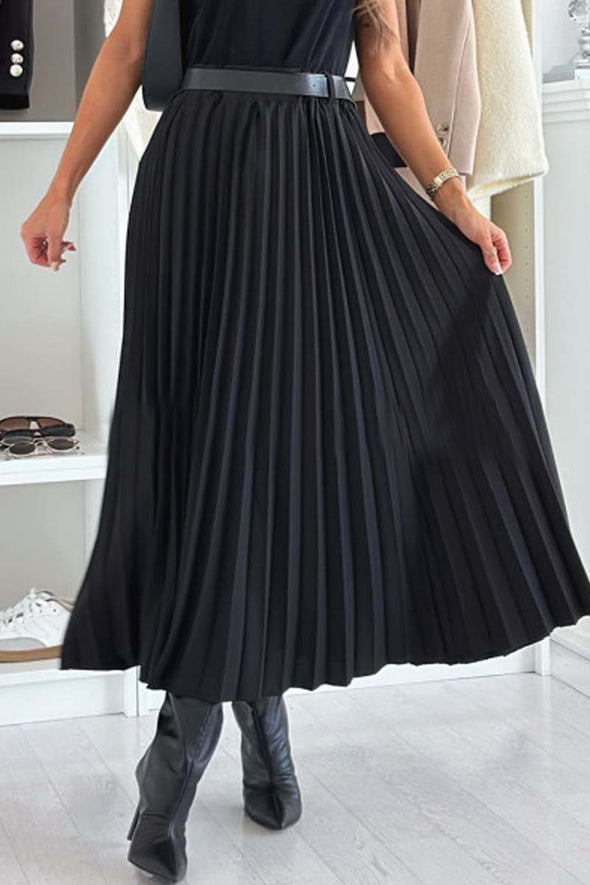 Women's elegant solid color pleated skirt