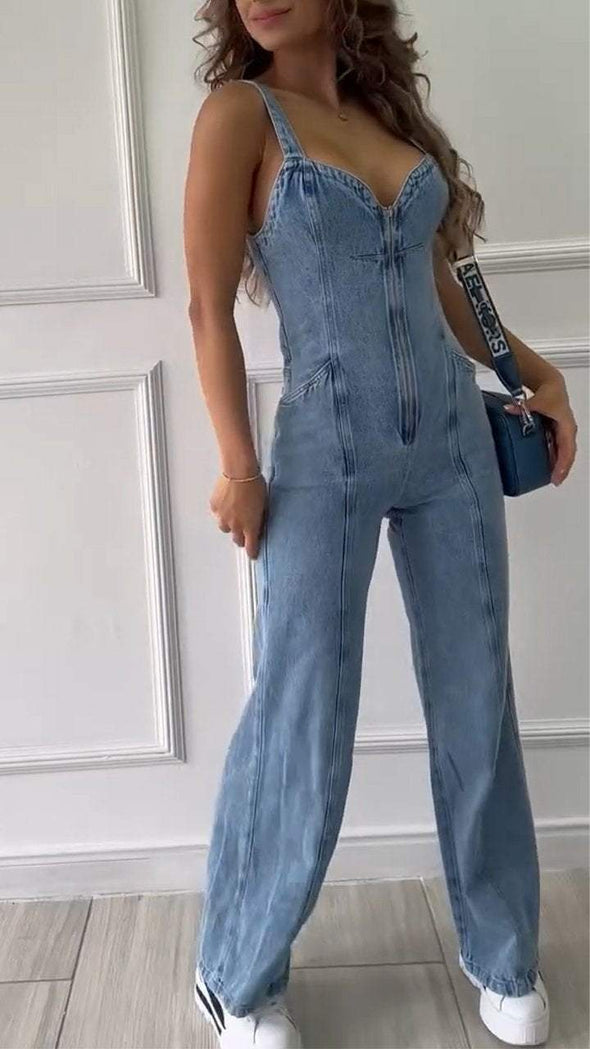 Women's Suspender Zipper Casual Jeans