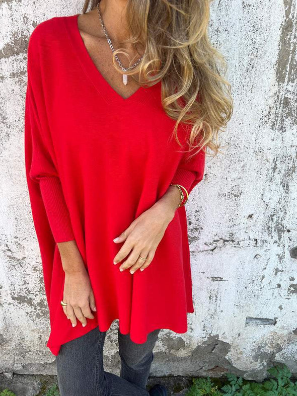 Women's V-neck Long-sleeved Knitted Casual Top