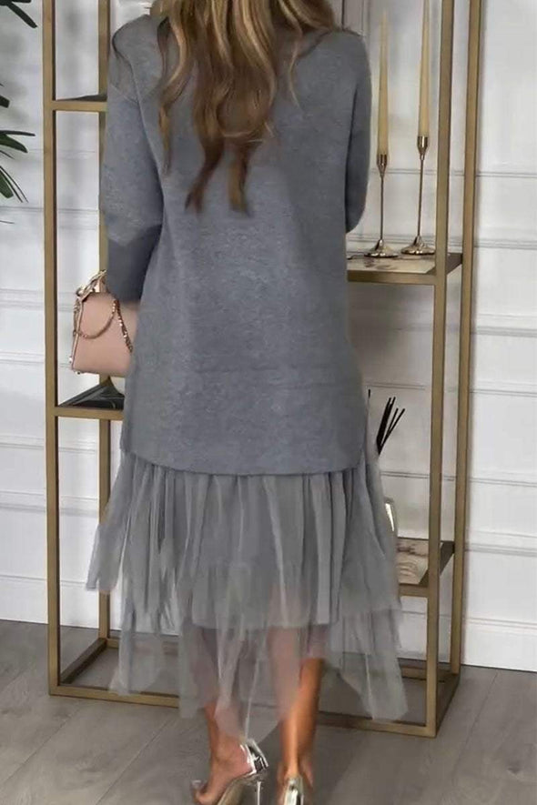 Women's Casual Solid Color Mesh Patchwork Dress