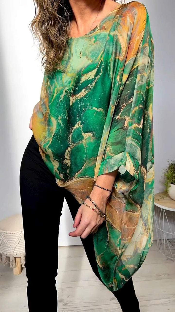 Casual Round Neck Long Printed Top