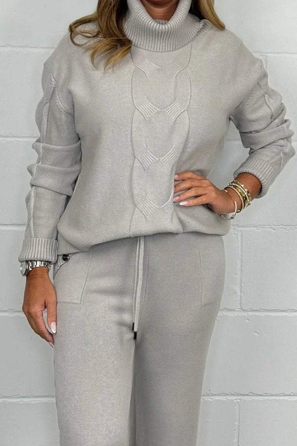 Women's Soft Cable Knit Roll Neck Jumper & Trouser Co-Ord