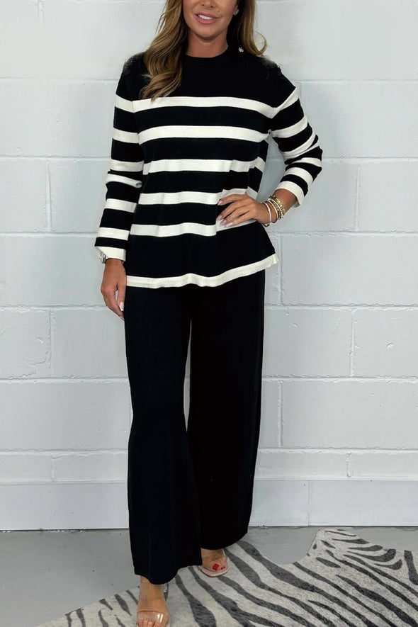 Women's Fine Knit Striped Jumper & Wide Leg Trouser Co Ord