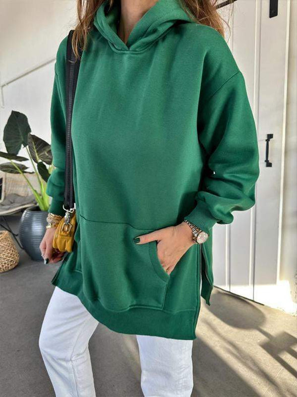 Women's Solid Color Hooded Casual Sweatshirt with Side Zipper