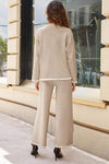 Women's Casual Long Sleeve Knit Top Wide Leg Pants Two-Piece Outfit