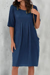 Cotton and Linen Pleated Pocket Casual Dress