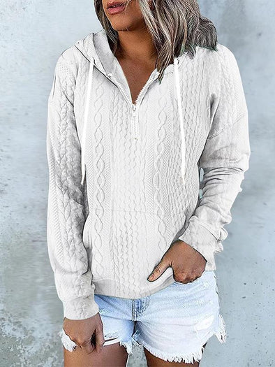 Women's Casual Hooded Twisted Texture Half-zip Sweatshirt