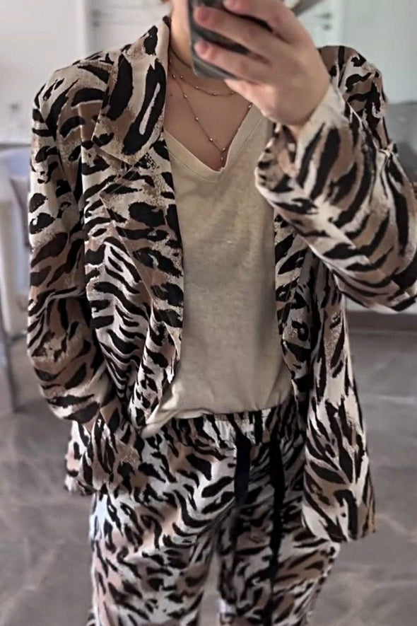 Women's Leopard Print Jacket & Pants Two-piece Set