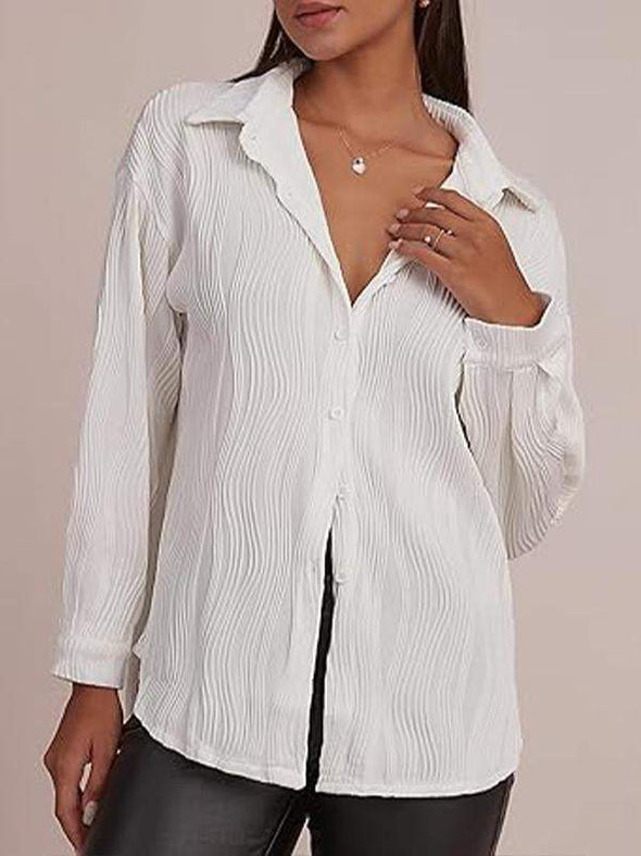 Women's Lapel Textured Fabric Casual Shirt