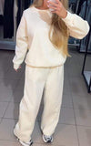 Women's Casual Round Neck Diamond Hooded Two Piece Suit