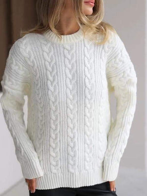 Women's Round Neck Long Sleeve Knitted Sweater