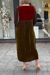 Women's elegant contrast patchwork velvet dress