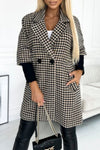 Women's Houndstooth Sleeves Knitted Patchwork Lapel Jacket