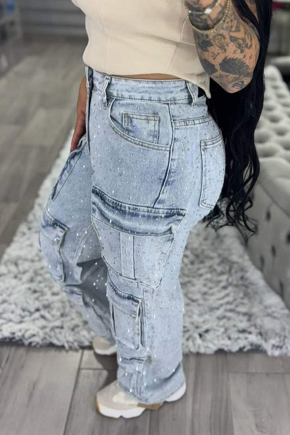 Women's Multi-pocket Rhinestone Casual Jeans