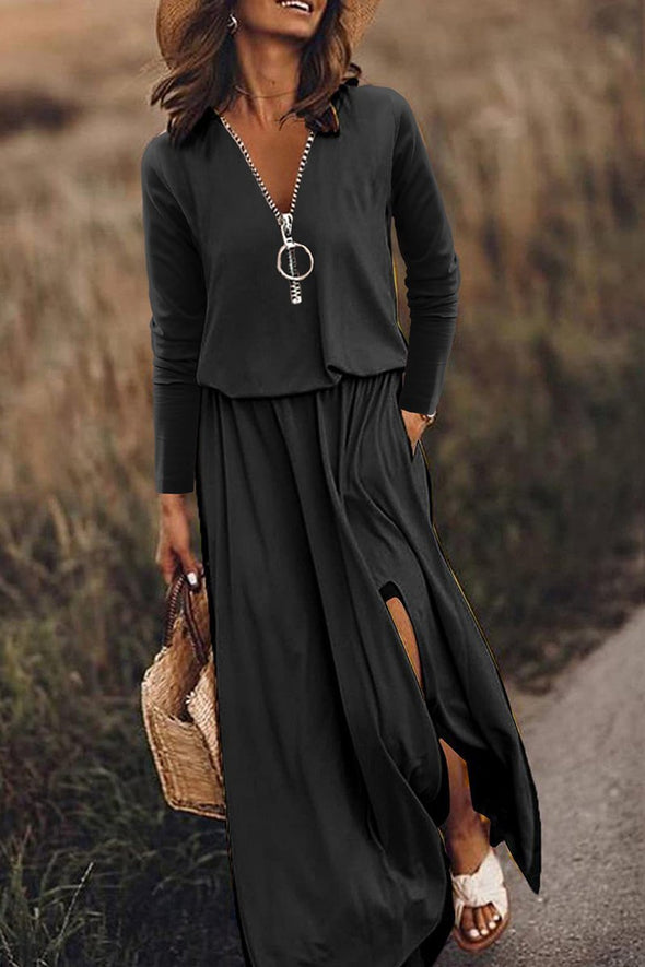 Women's Casual V-neck Slit Dress