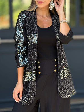 Women's Lapel Sequined Casual Jacket