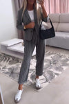 Women's Long Sleeve Striped Two Piece Suit