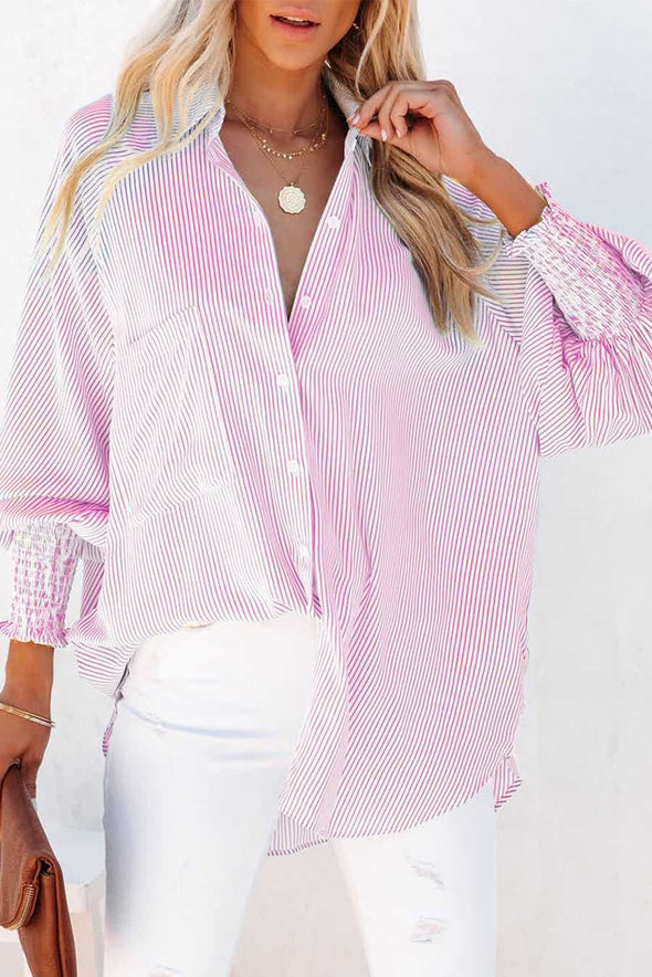 Women's Lapel Long Sleeve Striped Casual Shirt