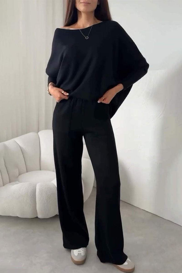 Women's Off-shoulder Long-sleeved Sweatshirt Two-piece Set