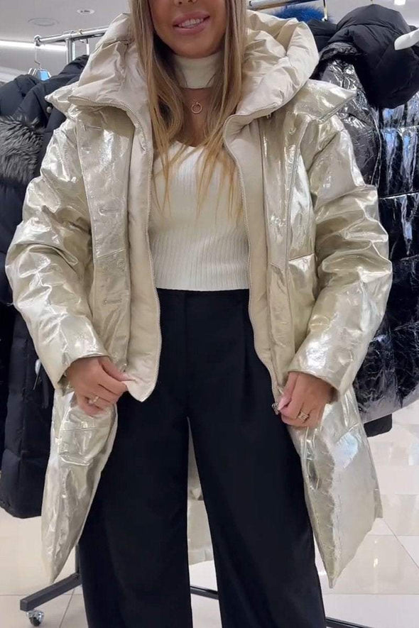 Women's Casual Hooded Shiny Mid-length Jacket