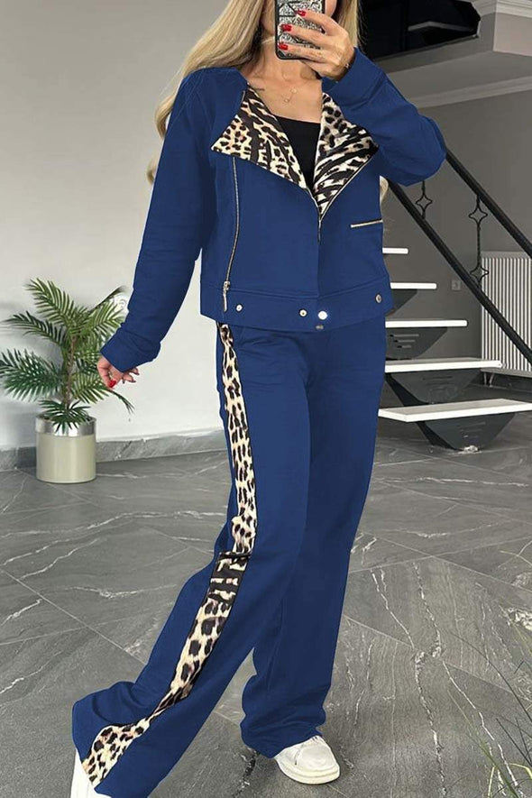 Women's casual leopard print patchwork suit