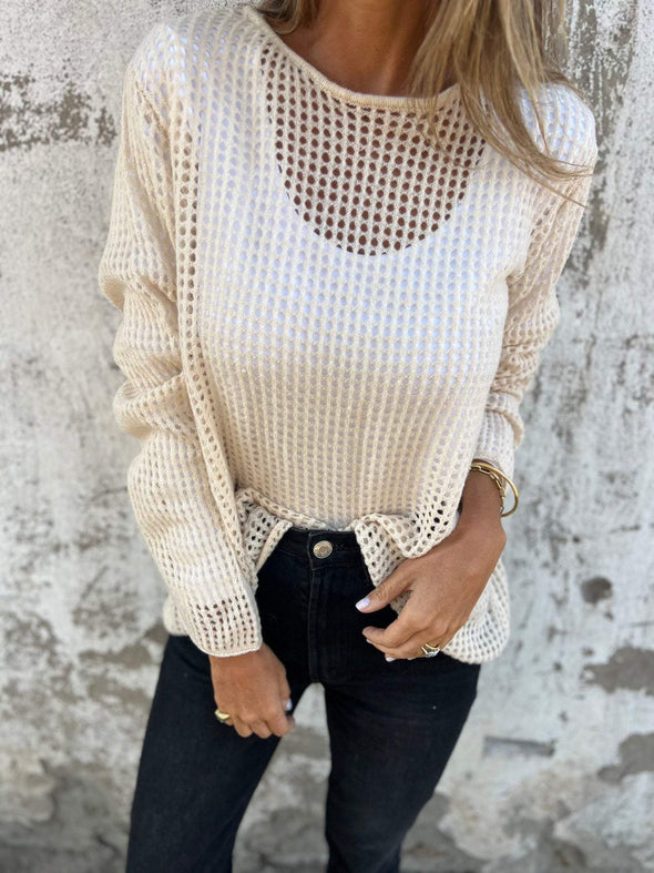 Casual Round Neck Hollow Blouse