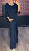 Women's Round Neck Solid Color Mid-length Sleeve Two-piece Suit
