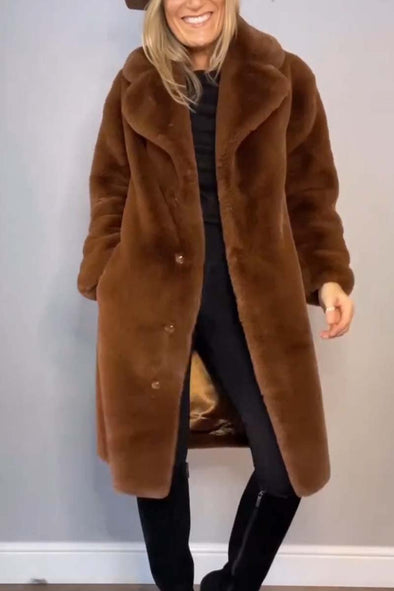 Women's Fashion Solid Color Lapel Fur Coat