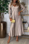 Women's V-neck Long-sleeved Satin Dress