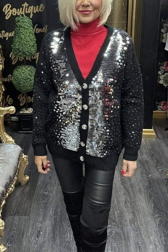 Women's Casual V-neck Sequined Knitted Cardigan