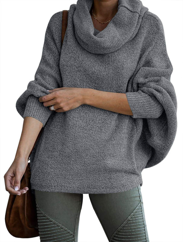 Women's Cowl NeckBatwing Sleeve Pullover Sweater with Pockets