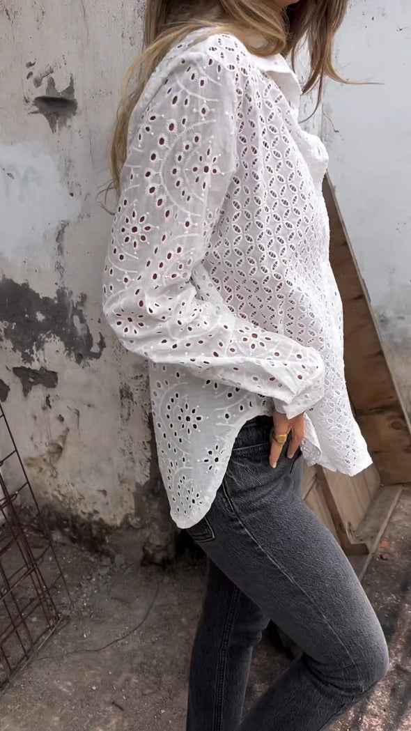 White Shirt with Hollow Design