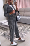 Women's Long Sleeve Striped Two Piece Suit