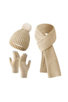 Knitted Hat, Double-layer Fleece Warm Wool Scarf, Gloves, Three-piece Set