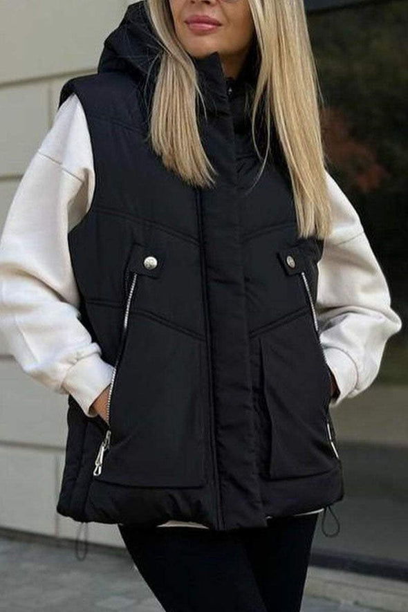 Solid Color Casual Zipper Vest Jacket