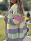 Women's Casual Contrast Color Striped Knitted Cardigan