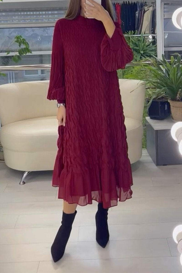 Women's Casual Round Neck Solid Color Chiffon Dress