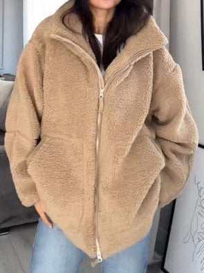 Women's Lapel Long Sleeve Plush Coat