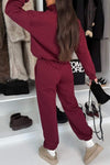 Women's Zip-up Lapel Hoodie Top and Pant Suit