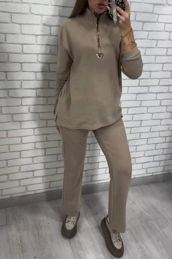 Women's Spring and Fall Zip Solid Color Sportswear Suit