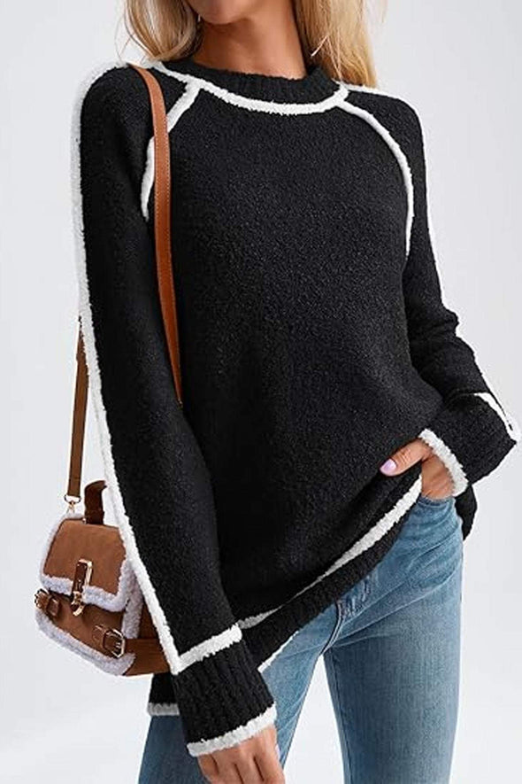 Women's Fashion Thick Loose Pullover Colorblock Sweater