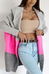 Women's Casual Contrast Color Hooded Sweater Cardigan