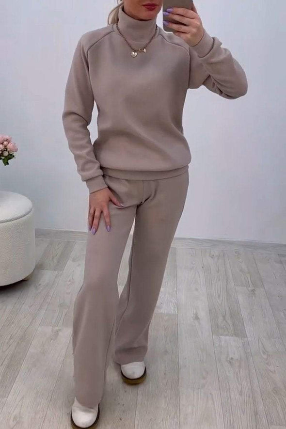 Women's Casual Solid Color Long Sleeve Two-Piece Set